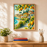 Lemon Riviera Paint by Numbers Kit: finished canvas displayed in a living room