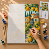 Lemon Riviera Paint by Numbers Kit: before and after: numbered canvas and hand painted result