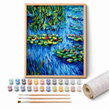 Lily Pond Impressions Paint by Numbers Kit: complete kit with framed artwork, numbered paint pots and brushes