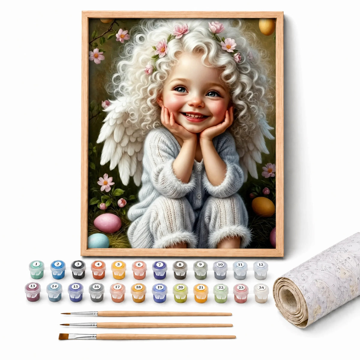 Little Angel Paint by Numbers Kit: complete kit with framed artwork, numbered paint pots and brushes