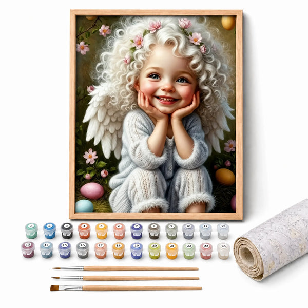 Little Angel Paint by Numbers Kit: complete kit with framed artwork, numbered paint pots and brushes
