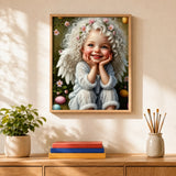 Little Angel Paint by Numbers Kit: finished canvas displayed in a living room