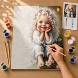 Little Angel Paint by Numbers Kit: before and after: numbered canvas and hand painted result