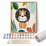 Little Lion Paint by Numbers Kit: complete kit with framed artwork, numbered paint pots and brushes