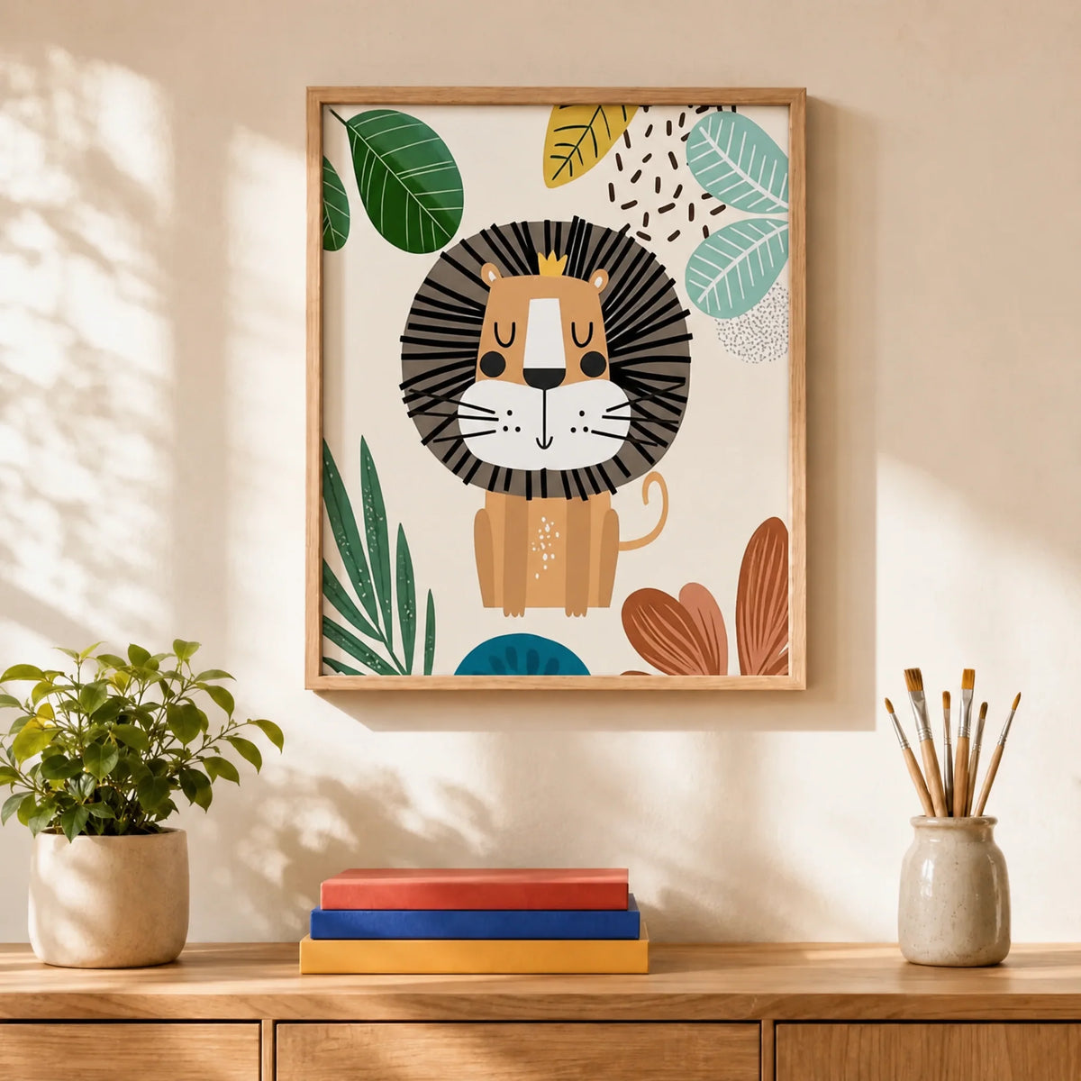 Little Lion Paint by Numbers Kit: finished canvas displayed in a living room