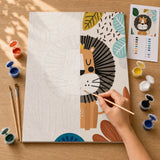 Little Lion Paint by Numbers Kit: before and after: numbered canvas and hand painted result