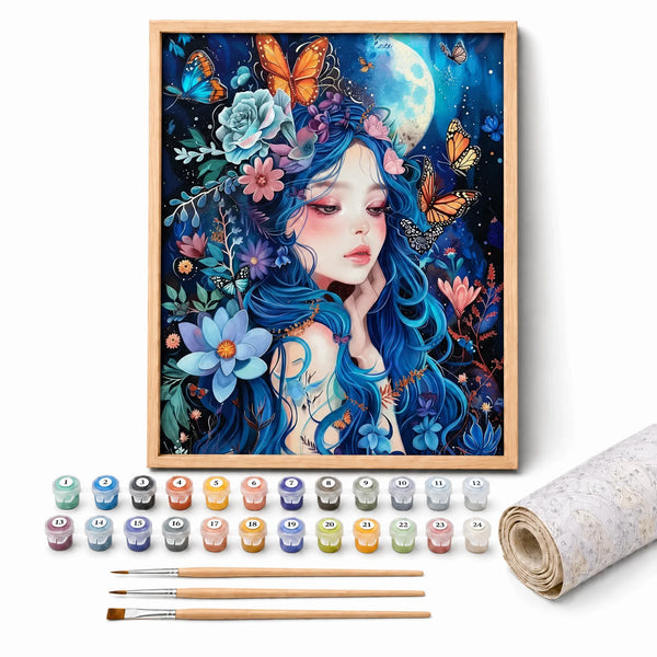 Luna Fairy Paint by Numbers Kit: complete kit with framed artwork, numbered paint pots and brushes