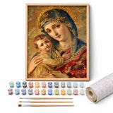 Madonna and Child Paint by Numbers Kit: complete kit with framed artwork, numbered paint pots and brushes