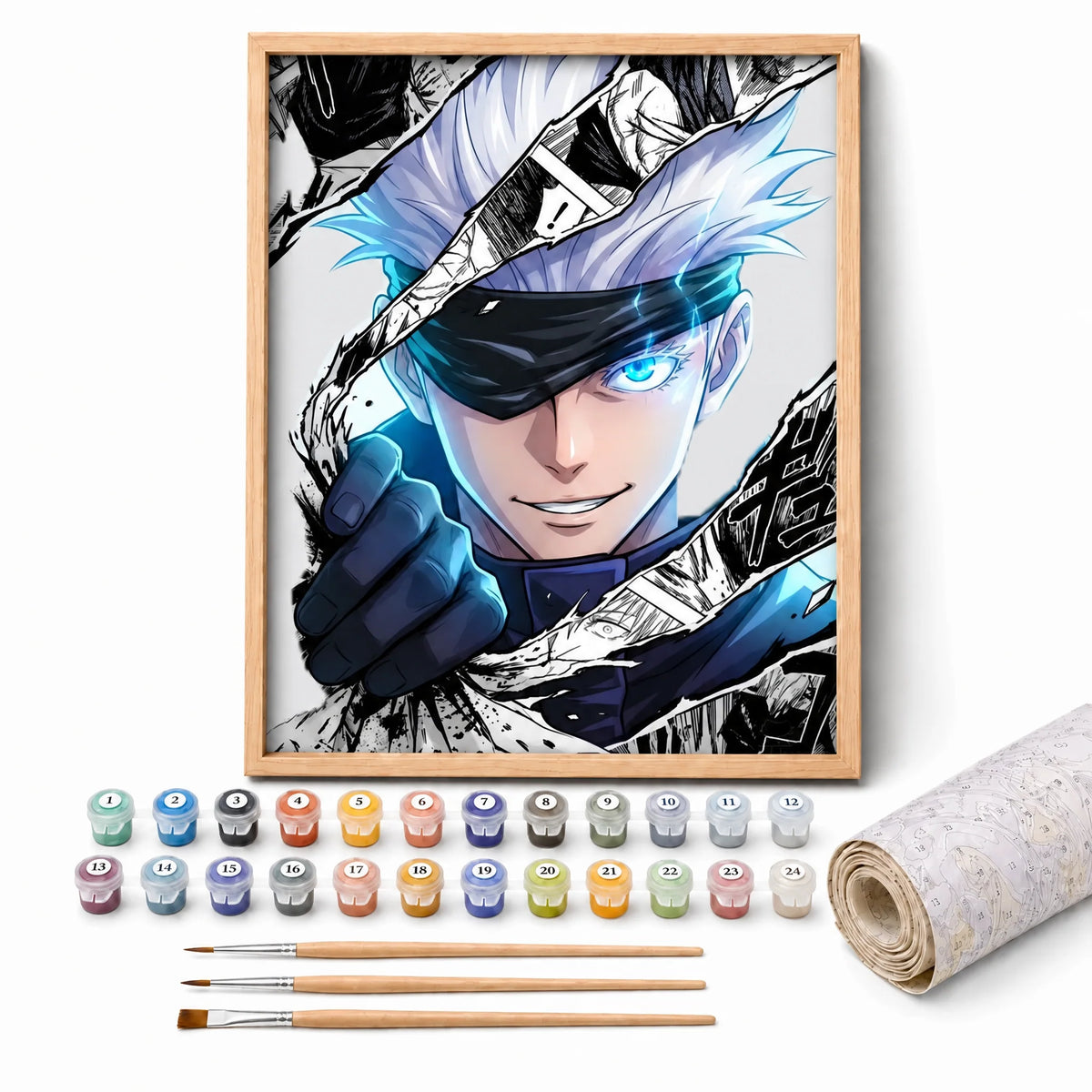 Manga Sorcerer Paint by Numbers Kit: complete kit with framed artwork, numbered paint pots and brushes