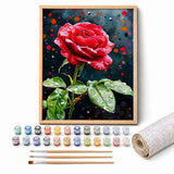 Midnight Rose Paint by Numbers Kit: complete kit with framed artwork, numbered paint pots and brushes