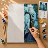 Moon Prince Paint by Numbers Kit: before and after: numbered canvas and hand painted result