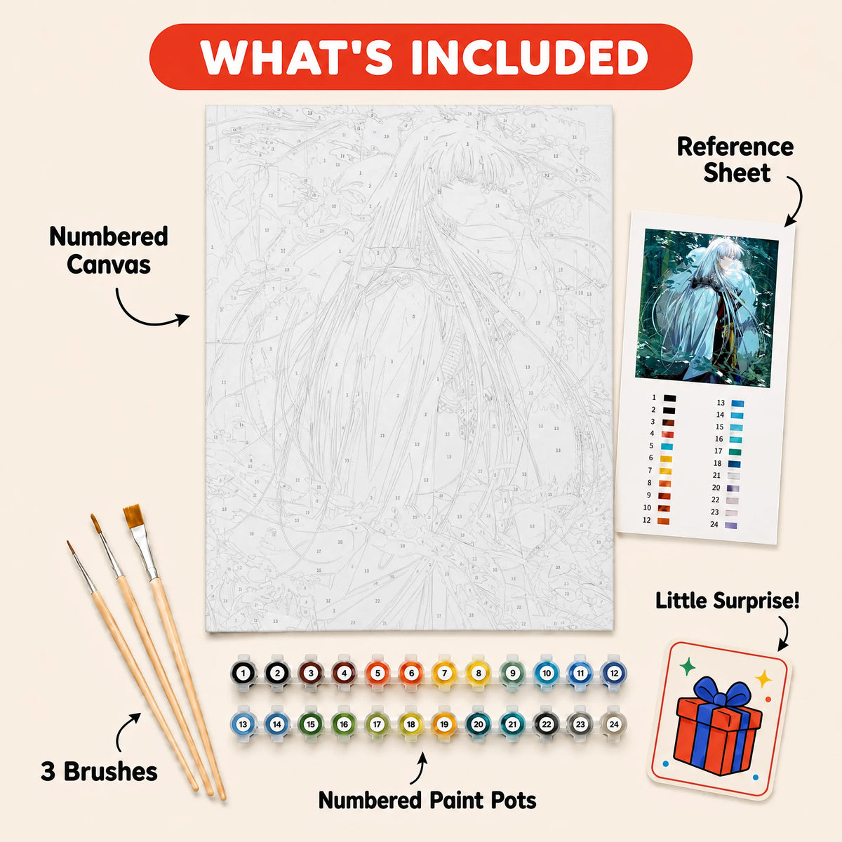 Moon Prince Paint by Numbers Kit: everything included in the kit