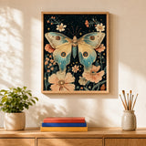 Moonlit Moth Paint by Numbers Kit: finished canvas displayed in a living room