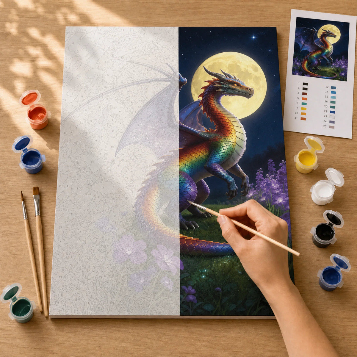 Moonlit Rainbow Dragon Paint by Numbers Kit — 3