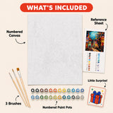 Mosaic Village Night Paint by Numbers Kit: everything included in the kit