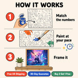 Neon Jungle Panda Paint by Numbers Kit: how paint by numbers works step by step