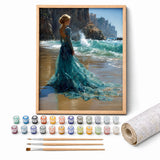 Ocean Gown Paint by Numbers Kit: complete kit with framed artwork, numbered paint pots and brushes