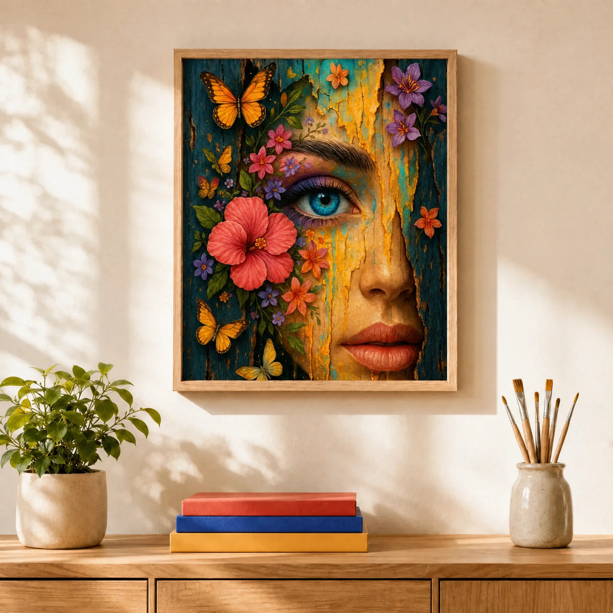 Painted Gaze Paint by Numbers Kit: finished canvas displayed in a living room