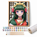 Palace Maiden Paint by Numbers Kit: complete kit with framed artwork, numbered paint pots and brushes