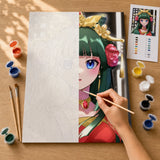 Palace Maiden Paint by Numbers Kit: before and after: numbered canvas and hand painted result