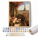Paris Balcony Paint by Numbers Kit: complete kit with framed artwork, numbered paint pots and brushes