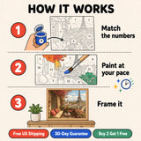 Paris Balcony Paint by Numbers Kit: how paint by numbers works step by step