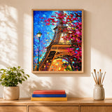 Paris in Red Paint by Numbers Kit: finished canvas displayed in a living room