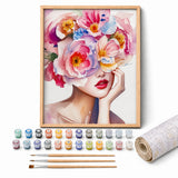 Peony Daydream Paint by Numbers Kit: complete kit with framed artwork, numbered paint pots and brushes