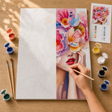 Peony Daydream Paint by Numbers Kit: before and after: numbered canvas and hand painted result