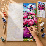 Peony Purse Butterflies Paint by Numbers Kit: before and after: numbered canvas and hand painted result