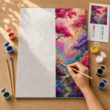 Pink Dream Forest Paint by Numbers Kit: before and after: numbered canvas and hand painted result