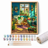 Plant Lover Living Room Paint by Numbers Kit: complete kit with framed artwork, numbered paint pots and brushes