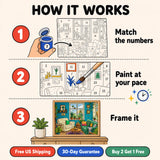 Plant Lover Living Room Paint by Numbers Kit: how paint by numbers works step by step