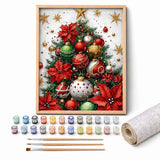 Poinsettia Tree Paint by Numbers Kit: complete kit with framed artwork, numbered paint pots and brushes