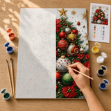 Poinsettia Tree Paint by Numbers Kit: before and after: numbered canvas and hand painted result