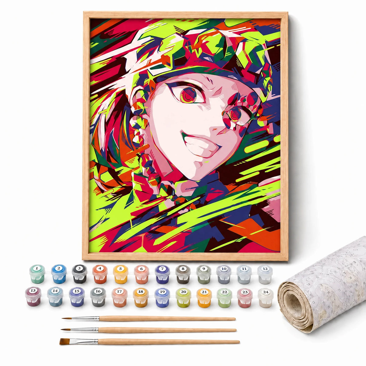 Pop Art Heroine Paint by Numbers Kit: complete kit with framed artwork, numbered paint pots and brushes
