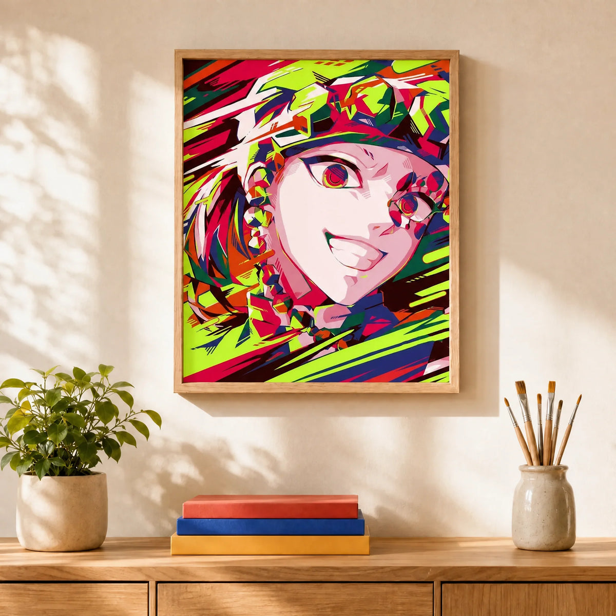 Pop Art Heroine Paint by Numbers Kit: finished canvas displayed in a living room