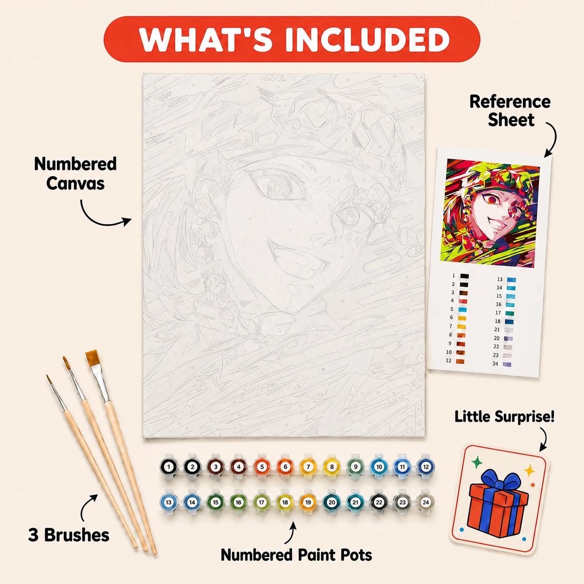 Pop Art Heroine Paint by Numbers Kit: everything included in the kit