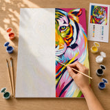 Pop Art Tiger Paint by Numbers Kit: before and after: numbered canvas and hand painted result