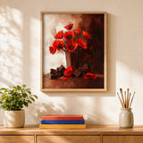 Poppies and Chocolate Paint by Numbers Kit: finished canvas displayed in a living room