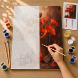 Poppies and Chocolate Paint by Numbers Kit: before and after: numbered canvas and hand painted result