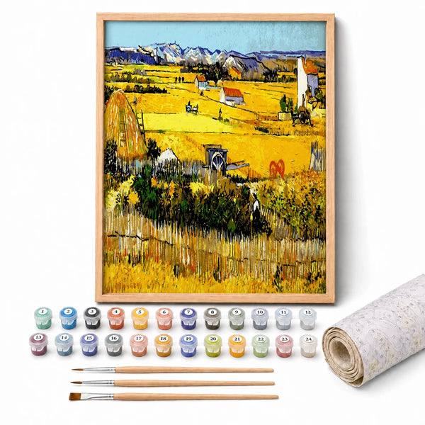 Provence Harvest Paint by Numbers Kit: complete kit with framed artwork, numbered paint pots and brushes