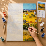 Provence Harvest Paint by Numbers Kit: before and after: numbered canvas and hand painted result
