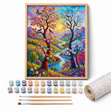 Rainbow Tree of Life Paint by Numbers Kit: complete kit with framed artwork, numbered paint pots and brushes