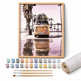 Retro Beach Van Paint by Numbers Kit: complete kit with framed artwork, numbered paint pots and brushes