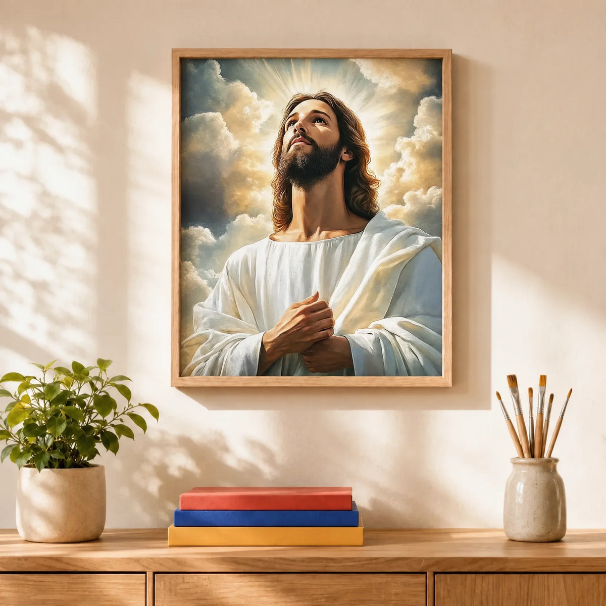 Risen Light Paint by Numbers Kit: finished canvas displayed in a living room