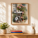 Rose Tea Time Paint by Numbers Kit: finished canvas displayed in a living room