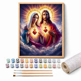 Sacred Hearts Paint by Numbers Kit: complete kit with framed artwork, numbered paint pots and brushes