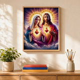 Sacred Hearts Paint by Numbers Kit: finished canvas displayed in a living room
