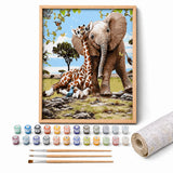 Savanna Friends Paint by Numbers Kit: complete kit with framed artwork, numbered paint pots and brushes